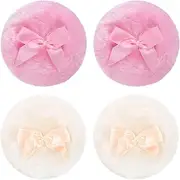 TIESOME 4 Pcs Large Powder Puff, 3.2 Inch Round Pink & Beige Large Soft Washable Fluffy Powder Puff Reusable Dusting Makeup Puffs for Wet Dry Makeup Face Body