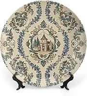 French country style ceramic decorative plates, decorative plates for display, boho style dinner plate with display stand, china plate for decoration