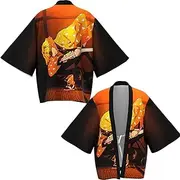 [Yumenam] Unisex Demon Slayer Anime Kimono Jacket Kimetsu no Yaiba Tanjirou Nezuko Agatsuma 3D Printed Casual Kimono Cardigans Pajama Tops Bathrobe Cloak Halloween Cosplay Costume for Adult Kids
