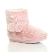 Ajvani womens winter pom pom fur lined comfort knitted ankle slipper boots booties Pale Pink Fur UK 6 / EU 39 / US 8