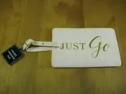 ECCOLO JUMBO FAUX LEATHER LUGGAGE TAG PINK "JUST GO" NEW