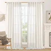 [LAMIT] Cream Linen Curtains 84 inch Length 2 Panels, Light Filtering Semi Sheer Panels Back Tab and Rod Pocket Neutral Boho Drapes for Bedroom/Living Room, 52 x 84 Inch