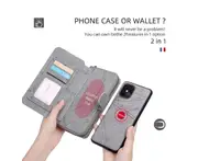 C03 Grey Lanyard Zipper Smartphone Leather Case Detachable Multilayer Card Wallet Phone Holder Cover for IPhone 13mini