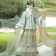 [JIMINISO] 6 Colors 4Pc Original Chinese Style Dress Set Ming Dynasty Thicken Half Sleeve Coat Waist Skirt White Shirt