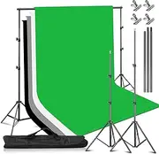 MSKIRA Photography Studio Green Screen Backdrop Background Stand Kit 6.5x6.5ft/2x2M Adjustable Background Stand Support System + 1.6x3M Green Black Grey White Photography Backdrop + 4 Clip + Carry Bag