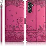 [Succtopy] Mobile Phone Case for Samsung Galaxy A25 5G Premium PU Leather Case Samsung Galaxy A25 5G Foldable Flip Case Magnetic Card Slot Stand Function Protective Case Samsung Galaxy A25 5G Rose Red