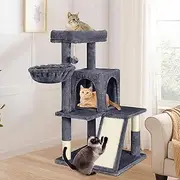 Cat Tree 100cm Multi-Level Cat Tower with Scratching Posts, Sisal-Covered Cat Scratcher Tower with Plush Perch, Cat Condo Play House Wood Furniture for Kittens Climbing and Rest(Grey)