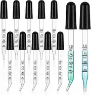 ElevateTech 12Pcs 1ml Glass Pipettes Dropper Mini Essential Oil Dropper Measurable Straight Head Elbow Pipette Calibrate Black Adhesive Head Suitable Measuring Crafts Laboratory Travel Container