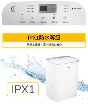 Whirlpool惠而浦 10.5L節能除濕機 WDEE20AW【可減免貨物稅$900】 適用13坪 (6折)