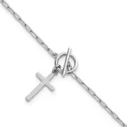 Sterling Silver Rhodium-plated Polished Cross Dangle Paperclip Link 6.5 Inch ...