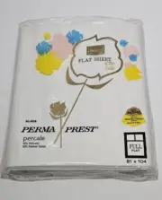 Vintage New Old Stock SEARS White FULL FITTED SHEET Bottom Perma Prest Percale