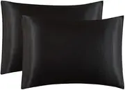 2 Pack Satin Pillowcases, Luxury and Silky Soft Travel Pillow Cases (Standard, Black)