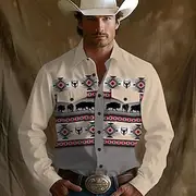 Men's Aztec Ethic / African Western Shirt Button Up Shirt Cowboy Shirt Long Sleeve Vintage Retro Outdoor Camping Hiking Spring Fall Turndown 3D Print Front Tw