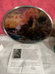 Thomas Kinkade Oval Shaped Glass Plaque, Lighthouse on Cliff, Chain, INV 67055