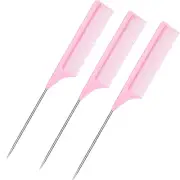 3 Packs Rat Tail Comb Steel Pin Rat Tail Carbon Fiber Heat Resistant Teasing Com