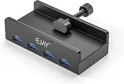 EJAY Muti-Port Alu Clamp USB3.0 HUB for Desk,Mountable Clip USB HUB Desktop USB3.0 Splitter for Desk/Monitors with Extra Power Supply Port,47inches Data & Power Cables(2PCS Total) -5Gbps(CL-4A-BK)