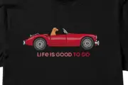 Medium NWT Men's Life Is Good Convertible Good Dog To Go Black SS Crusher Tee