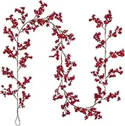 LSFYYDS Red Berry Garland, Flexible Artificial Burgundy Christmas Garland With Bendable Stems for New Year, Autumn, Wedding Decorations (Red)
