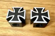 Valve Cap Iron Cross Black White border Old School BMX