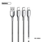 3 in 1 Multi USB Fast Charging Cable Remax Type-C iPhone Micro-USB 3.1A Silver