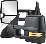 Towing Mirrors Power Fold Power Folding Compatible for 2007-2021 Toyota Tundra Sequoia w/Sequential White Runing Light Turn Signal Reverse Light Side Mirrors 2 PCS - Black