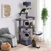 HOMFURN 154cm Cat Scratching Tree, Cat Tree Tower with Scratching Posts Stand House, Condo Funny Toys Kittens Pet Play House, Dark Gray
