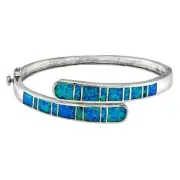 Australian Opal Inlay 925 Solid Sterling Silver Bangle Bracelet Jewelry OX2