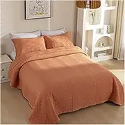 Cotton Bedspread Quilt Sets Queen Size, Ultra Soft Lightweight Queen Quilt Bedding Set Bedspreads Reversible Coverlet Set for All Season,3-Pieces (Color : Orange, Size : 250x230cm-50x70cm x2)