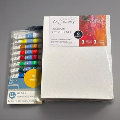 Artist's Loft 12 Piece Oil Paint Set w/ 6 8”x10" Canvas - Brand New
