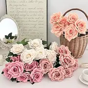 7-Head Artificial Rose Bouquet, Vintage Cappuccino Roses with Curled Petals, Faux Flowers for Wedding Arch, Table Centerpiece, Home Decoration