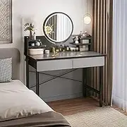 Vanity Table, Vanity Desk Set with LED Lighted Mirror, Multifunctional Vanity Desk, Makeup Vanity Table with 2 Drawers, Dressing Table, Desk for Bedroom Living Room