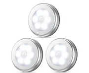 L43 3PCS Smart 6LED Human Round Body Induction Lamp Bedside Night Light Home Magnetic Suction Corridor Cabinet Light-White