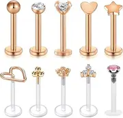 [Briana Williams] 16G Forward Helix Earring Cartilage Tragus Earrings Stud 8mm Stainless Steel & Clear Flexible Lip Rings Labret Studs Monroe Piercing Jewelry for Women Men