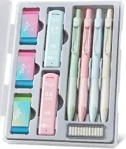 Cute Mechanical Pencil Set, 4 Pcs Pastel Mechanical Pencils 0.7 & 0.5Mm with 4 T