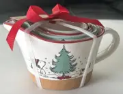 Rae Dunn Peanuts Snoopy Woodstock Christmas Tree 4 Measuring Cups Brown Base