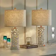 3-Way Dimmable 22'' USB A+C Touch Control Table Lamp Set of 2 with Nightlight...