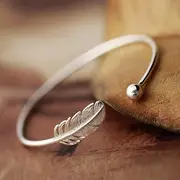 [GASELO] Chain Bracelets,Silver Bracelet,Fashion Bangle,Sterling Silver Bracelet For Women,Women 925 Sterling Silver Bracelet Boho Feather Adjustable Open Bangle Exquisite Ladies Bracelet Vintage Sterling Silv