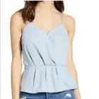 Leith Women’s Size XXS Sleeveless Faux Wrap Camisole Tank Top Light Blue Peplum