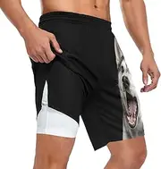 [ZZXXB] Husky Woof Athletic Shorts for Men with Pockets 2 in 1 Quick Dry Running Shorts S-3XL