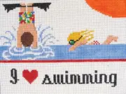 I Love Swimming Hand Painted Needlepoint Canvas