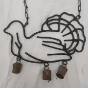 Wind Chime Turkey Vintage Primitive Rustic Iron Bird Rusty Bells New Old Stock