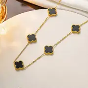 Titanium Steel Four Leaf Grass Five Flower Double Sided Fritillaria Necklace with Colorless Light Luxury Necklace and Fantasy Colorful Collar Chain...