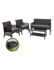 [Gardeon] Outdoor Sofa Set 4PCS with Storage Cover Wicker Harp Chair Table in Grey