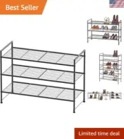Compact 3-Tier Storage Shelf - Stylish Black Shoe Rack for Home Organization