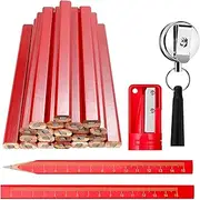 10pcs Carpenter Pencil,6.85 Inches Flat Construction Pencils Hard Black Carpenter with Pencil Sharpener Retractable Carpenter Pencil Holders for Woodworking Marking Tool