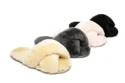 AUSTRALIAN SHEPHERD® UGG Women Crossover Fluffy Slides Linty - Black / AU Ladies 8 / AU Men 6 / EU 39