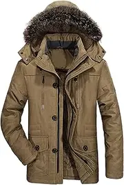 [Zylphorix] Men's Big and Tall Fur Hood Jacket Fleece Thicken Windproof Down Coat Warm Military Parka Hooded Jackets