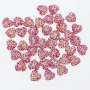 40PCS 14mm Silver Heart Flatback Rhinestones - 1.5mm Thick Heart Shape Resin Crystal Diamante with Adhesive Backing, Festival Embellishments for Nail Art, Face Decor, Embellishments for Crafts (Red)