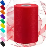 [Swpeet] 6 Inch by 100 Yards Bright Red Tulle Fabric Roll, Fabric Spool Tulle Ribbon, Netting Polyester Spool Ideal for DIY Handmade Birthday Party Wedding Decorations Christmas Craft Supplies