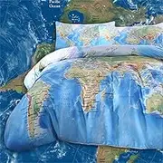 Sleepwish World Map Bedding Duvet Cover Set for Kids Vivid Printed Quilt Cover Set Childrens Doona Cover Set (Single)